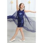 Asortik Kids MNS Kız Çocuk Abiye Gece Elbisesi Mezuniyet Kıyafeti 12-13 Yaş Lacivert Şık Tül Detay - 12 - 13 Yaş