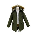 Asortik Kids Unisex Çocuk Kışlık Kanvas Kumaş Büzmeli Diz Üstü Içi Kürk Kapüşonlu Kaban Mont