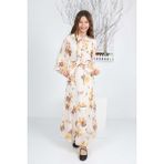 Asortix Kız Çocuk Çiçek Desenli Tam Boy Uzun Şifon ELBISE-ELB-0034 - 11 - 12 Yaş - Kahverengi - Sarı