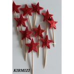 asöy Kırmızı Kürdan Yıldız Simli Eva 10 adet Cupcake Süsleri 3 Cm