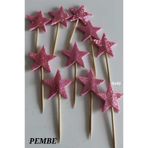 asöy Pembe Kürdan Yıldız Simli Eva Simli Pembe 10 adet Cupcake Süsleri 3 Cm