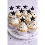 asöy Siyah Kürdan Yıldız Simli Eva Parlak Siyah 10 adet Cupcake Süsleri 2,5 Cm Küçük Boy