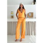Asprin Fashion Çizgili Kumaş Yelek Takım Turuncu