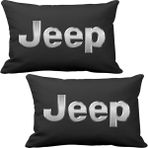 Asr Jeep Lüks 2 'li Araç Boyun Yastığı 20x30 cm Siyah Yumuşak Tuşe Apreli Kumaş ve Ahşap Logo Anahtarlık
