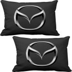 Asr Mazda Logo 2 li Lüks Araç Boyun Yastığı Siyah ve Ahşap Logo Anahtarlık