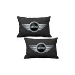 Asr Mini Cooper 2 li Lüks Araç Boyun Yastığı Siyah ve Ahşap Logo Anahtarlık