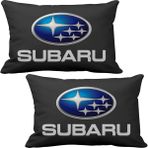 Asr Subaru 2 li Lüks Araç Boyun Yastığı Siyah ve Ahşap Logo Anahtarlık