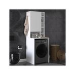 ASRA TREND Beyaz BD-02 Çamaşır Makinesi Üstü Banyo Dolabı 65x190 cm Tek Kapaklı Yan Açık Raflı Askı Kancalı%100 MDFLAM Banyo Düzenleyici
