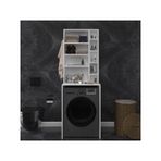 ASRA TREND Beyaz BD-03 Çamaşır Makinesi Üstü Banyo Dolabı 65x190x60 cm Çok Bölmeli Yan Raflı Askı Kancalı%100 MDFLAM Açık Raflı Banyo Düzenleyici