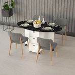 ASRA TREND Beyaz & Royal Mermer KM-07 Çekmeceli Katlanır Mutfak Masası ve Kiler Dolabı 141x75 cm%100 MDFLAM