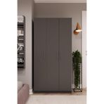 ASRA TREND Koyu Gri G-07 3 Kapaklı Gardırop 90x180 cm 5 Raflı Askılıklı Elbise Dolabı%100 MDFLAM Kompakt Genç Odası Antre Dolabı