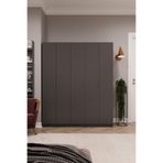 ASRA TREND Koyu Gri G-09 5 Kapaklı Gardırop 150x180 cm Çift Askılı Raflı Elbise Dolabı%100 MDFLAM Modern Kıyafet Depolama Ünitesi
