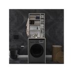 ASRA TREND Kül Gri BD-03 Çamaşır Makinesi Üstü Banyo Dolabı 65x190x60 cm Çok Bölmeli Yan Raflı Askı Kancalı%100 MDFLAM Açık Raflı Banyo Düzenleyici