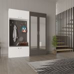 Asra Trend Lüks Aynalı Portmanto Askılı Vestiyer %100 MDF Çok Raflı Ayakkabılık V02 - Beyaz - Antrasit