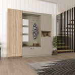 Asra Trend Lüks Aynalı Portmanto Askılı Vestiyer %100 MDF Çok Raflı Ayakkabılık V04 - Kül Grisi