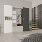 Asra Trend Lüks Aynalı Portmanto Askılı Vestiyer %100 MDF Çok Raflı Ayakkabılık V05 - Beyaz - Antrasit