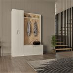 Asra Trend Lüks Çok Raflı Portmanto Askılı Vestiyer %100 MDF Çok Raflı Ayakkabılık V01 - Sonomo - Beyaz