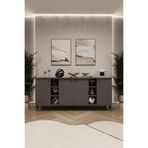 ASRA TREND Lüks Konsol TV Ünitesi%100 MDF Salon ve Yemek Odası Ünitesi KNSL-05 Koyu Gri 180x80x45 cm 4 Kapaklı 2 Açık Raflı Modern Büfe