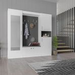 Asra Trend Lüks Puflu Aynalı Portmanto Askılı Vestiyer %100 MDF Çok Raflı Ayakkabılık V06 210 cm Genişlik - Beyaz - Antrasit