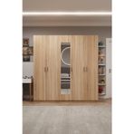Asra Trend MDF 5 Kapaklı, 2 Çekmeceli, Aynalı Gardırop - 200x208x53cm, Geniş Kıyafet Dolabı, G-04