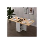 Asra Trend Mdf Katlanır Mutfak Yemek Çalışma Masası, Beyaz-Safir Meşe, 155×75×70 Cm, Km-13