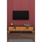 Asra Trend Modern TV Ünitesi %100 MDF 4 Kapaklı Ahşap Ayaklı Televizyon Sehpası T-05 - Antrasit