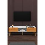 Asra Trend Modern TV Ünitesi %100 MDF Kapaklı Ahşap Ayaklı Televizyon Sehpası T28 - Beyaz - Petra