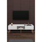 Asra Trend Modern TV Ünitesi %100 MDF Kapaklı Ahşap Ayaklı Televizyon Sehpası T28 - Beyaz