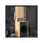 ASRA TREND Safir Meşe Desen BD-02 Çamaşır Makinesi Üstü Banyo Dolabı 65x190 cm Tek Kapaklı Yan Açık Raflı Askı Kancalı%100 MDFLAM Banyo Düzenleyici