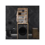 ASRA TREND Safir Meşe Desen BD-03 Çamaşır Makinesi Üstü Banyo Dolabı 65x190x60 cm Çok Bölmeli Yan Raflı Askı Kancalı%100 MDFLAM Açık Raflı Düzenleyici