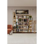 ASRA TREND Safir Meşe Desen DK-01 Modüler Kitaplık 176x155 cm 17 Raflı L Şeklinde Köşe Kitaplık Düz Kurulum Duvar Ünitesi%100 MDFLAM Dekoratif Kitaplık