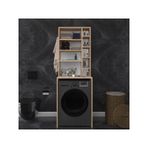 ASRA TREND Sonoma Desen BD-03 Çamaşır Makinesi Üstü Banyo Dolabı 65x190x60 cm Çok Bölmeli Raflı Askı Kancalı Açık Raflı Düzenleyici%100 MDFLAM