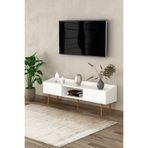 ASRA TREND T-28 TV Sehpası 160 cm – 2 Kapaklı, Açık Raflı, Yerden Yüksek Ayaklı, Beyaz,%100 MDFLAM Modern TV Ünitesi