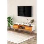 ASRA TREND T-28 TV Sehpası 160 cm – Modern TV Ünitesi, 2 Kapaklı ve Açık Raflı, Beyaz Petra,%100 MDFLAM, Yerden Yüksek Ayaklı