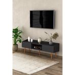 ASRA TREND T-28 TV Sehpası 160 cm – Modern TV Ünitesi, 2 Kapaklı ve Açık Raflı, Koyu Gri,%100 MDFLAM, Yerden Yüksek Ayaklı