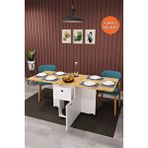 Asratrend Lüks Katlanır Mutfak Yemek Masası %100 MDF Pratik Çekmeceli Çalışma Masası KM02 Krem