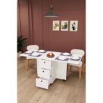 Asratrend Lüks Katlanır Mutfak Yemek Masası %100 MDF Pratik Çekmeceli Çalışma Masası KM100 Beyaz