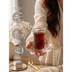 Assa Bazaar Kristal Kesim 6 Kişilik Çay Takımı 12 Parça Cam Bardak Tabak Seti
