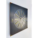 Asse Tasarım Özel Lüx Çizgi Desenli Ayna Pleksi Dekoratif Siyah & Gold Kare Duvar Saati 50 x 50 cm - Siyah - Gold