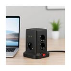 Asseds Store Kule Tipi Çoklu Priz – 3 Usb-A + 1 Type-C Çıkışlı, Akım Korumalı, Tek Tuş Kontrollü Masaüstü Priz - 1 Adet - Ahşap