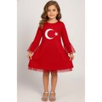 Assef Kız Çocuk %100 Pamuklu Türk Bayraklı Elbise - 23 Nisan ve 29 Ekim Okul Bayramı Özel - Kırmızı
