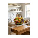 Assess Store 23 cm Siyah Metal Ekmek Sepeti Astarlı Yuvarlak Ekmeklik ve Meyvelik – Yıkanabilir Bez Astar, Şık ve Dekoratif Sunum Sepeti, Mutfak Tezgahı Için Modern Tasarım - Kestane Akaju - Option-1