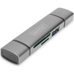 Assmann Dıgıtus Dual Card Reader Hub Usb-C™ / USB 3.0, Otg ( Combo Card Reader Hub (Usb-C+Usb 3.0) 1x Sd, 1x Microsd, 1x USB 3.0, Grey) (Simple Connectivity Of Memory Cards And USB Sticks With You