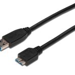Assmann USB 3.0 Bağlantı Kablosu, USB A Erkek - USB micro B Erkek, 1 metre, AWG 28, USB 3.0 uyumlu, UL, siy