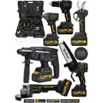 Assur 21V 6'lı Set Kırıcı/delici Hilti, Taşlama, Somun Sıkma, Matkap, Budama Testeresi ve Makası - Siyah