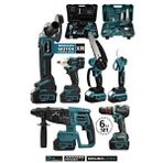 Assur 6'lı Set Kömürsüz Kırıcı Delici Hilti+vidalama+taşlama+somun Sökme+budama Testeresi+budama Makası Mavi