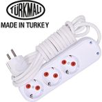 Astakos 3lü 5 Metre Kablolu Topraklı Ara Kablosu Uzatmalı Seyyar 3lü Grup Priz - Beyaz