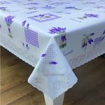 Astarlı Dantel güpür kenarlı kaymaz astarlı silinebilir lavanta papatya çiçek gül desen dikdörtgen pvc muşamba masa örtüsü 122x153 cm (Mor)