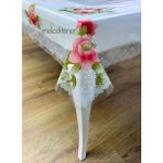 Astarlı Gonca Gül Çiçek Desen Kaymaz Pvc Muşamba Masa Örtüsü - 120 x 155 cm - Şeffaf