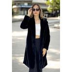 Astarlı Şal Yaka Yumuşacık Peluş Kaban - Siyah - 36